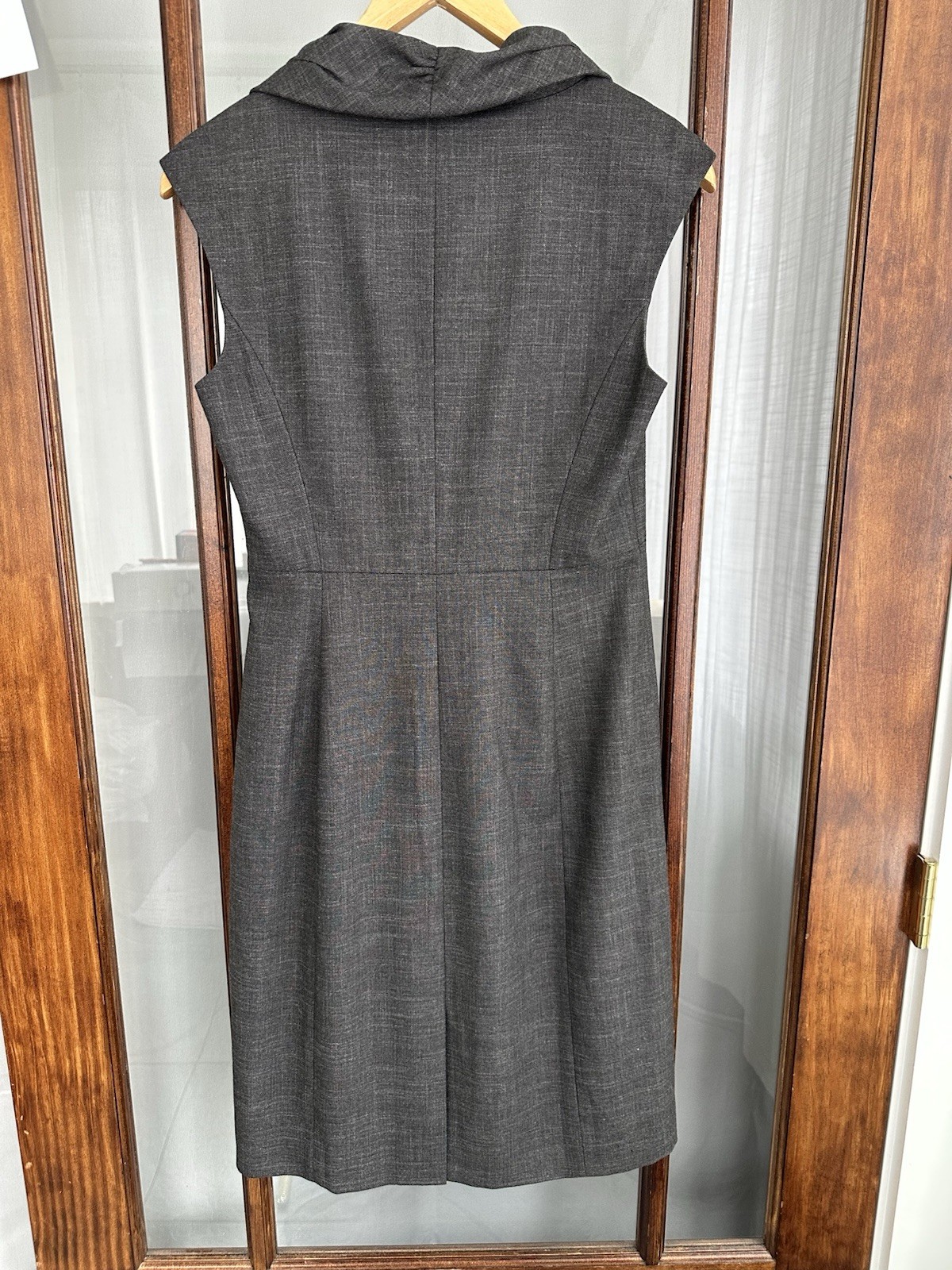 Classiques Entier Sheath Dress Size 6 Gray Cowl Neck Tie Detail Side Zip Office