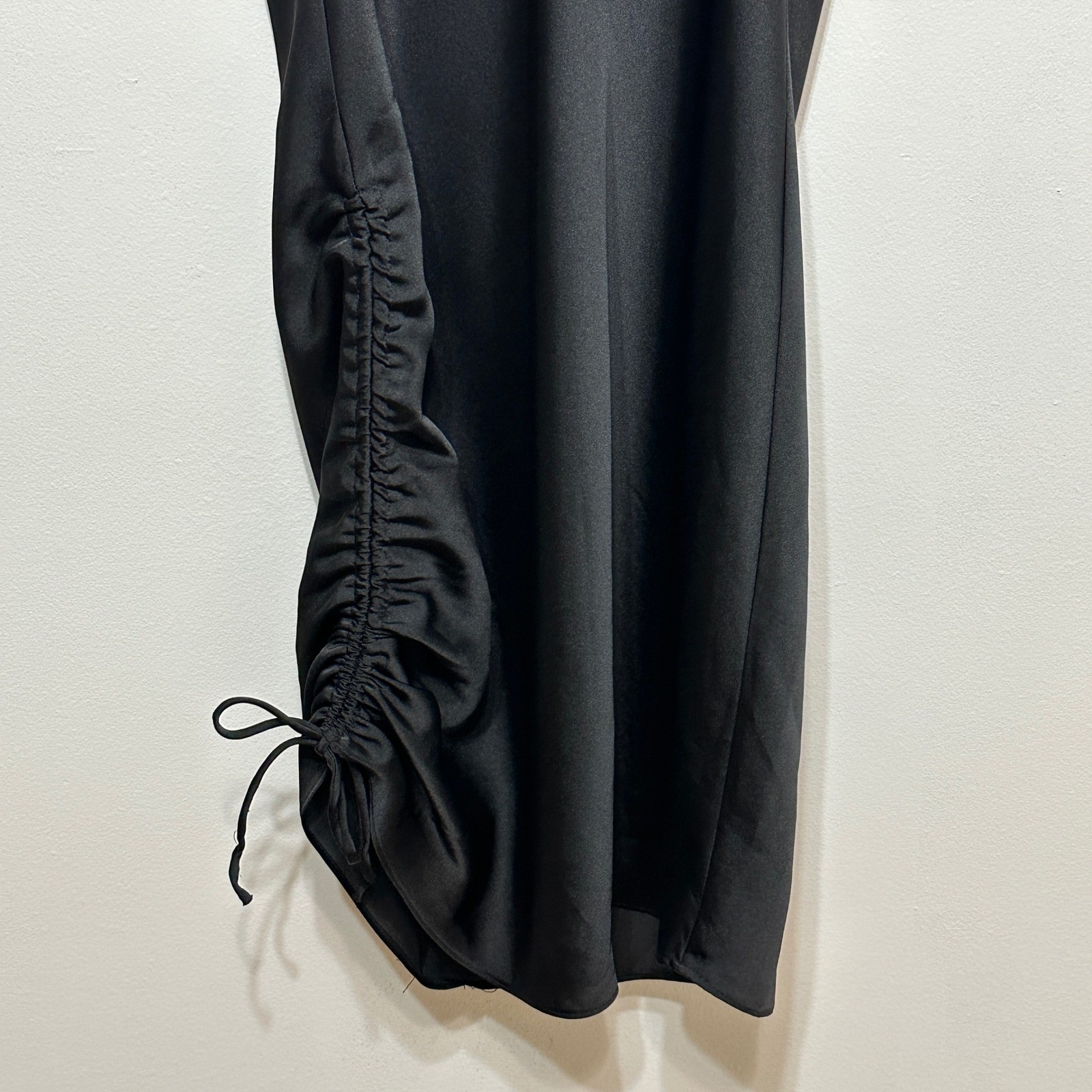 Bishop + Young Black Satin Ruched Mini Slip Dress Womens Small LBD Dark Fairy