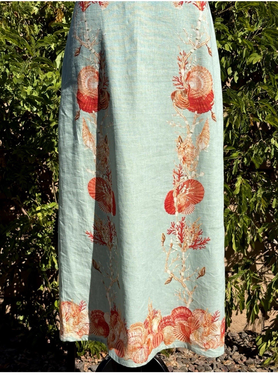 Caroline Constas Coral Shell Print Linen Maxi Dress Size M NWT