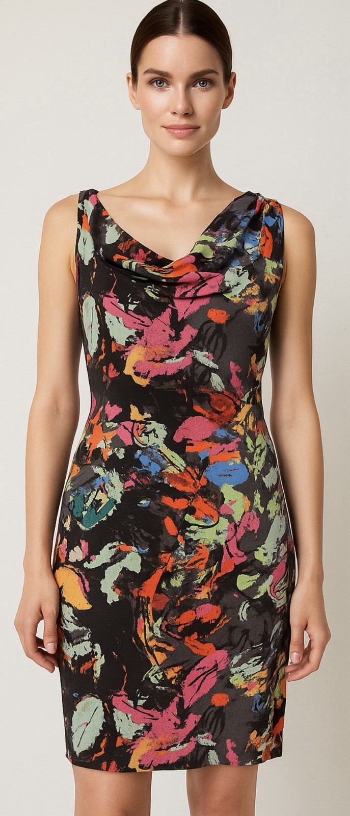 Presley Skye Sleeveless Midi Dress 100% Silk Floral Office Party Artsy Medium