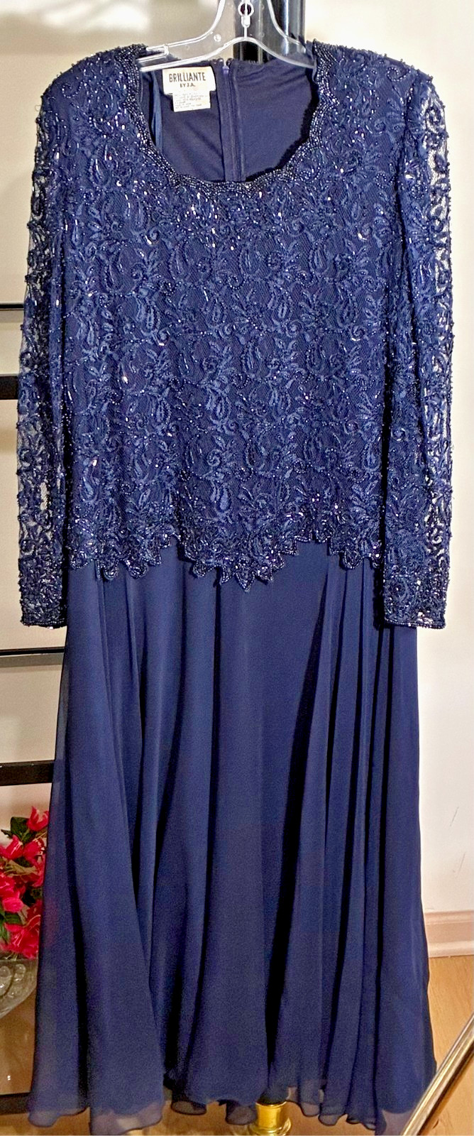 Preown-Brilliante by JA-Chiffon Skirt-Sequins Top Gown(Navy Blue) – Sz 1X