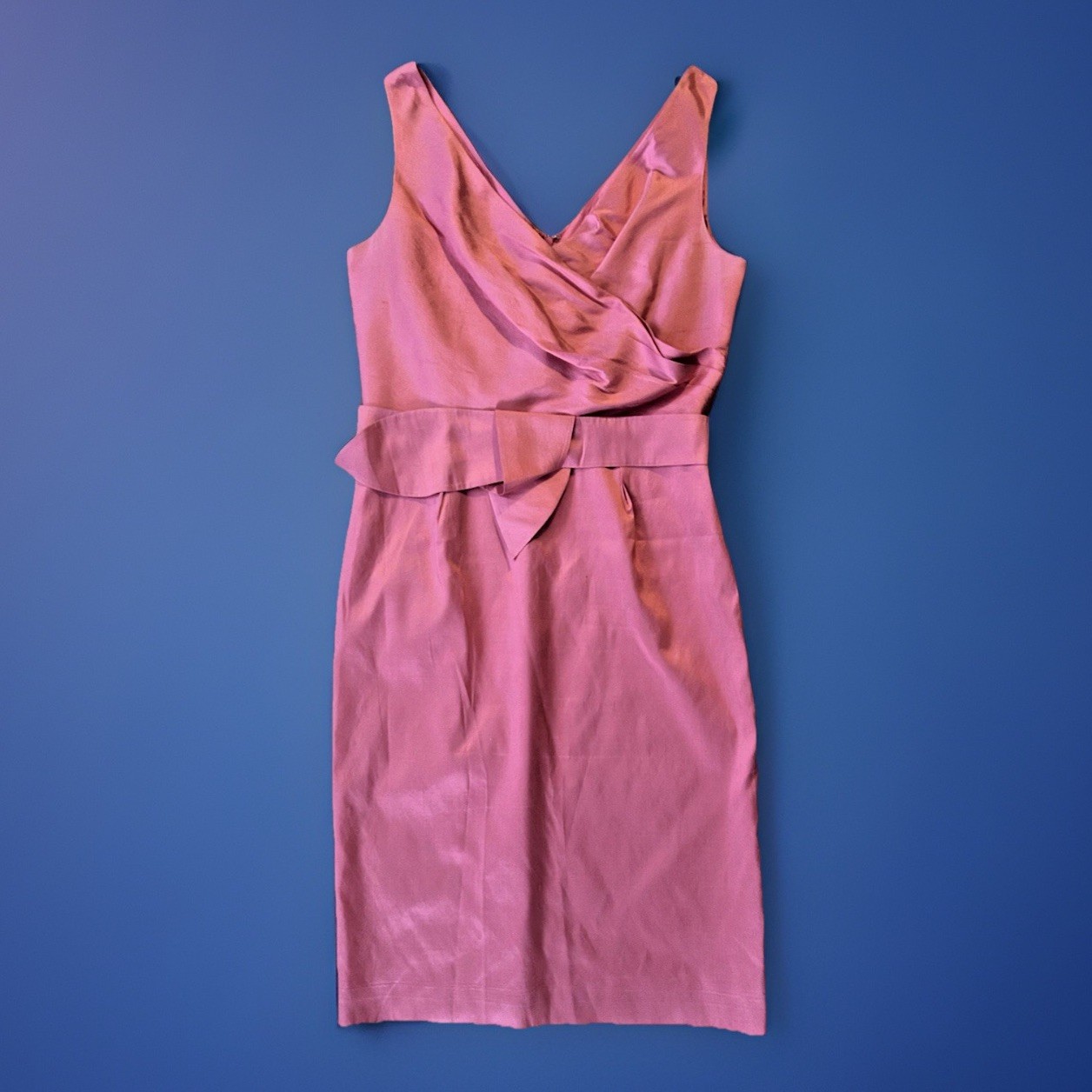 Talbots Women’s 6 SILK Salmon Pink V-Neck Sleeveless Knee Length Belted Dress