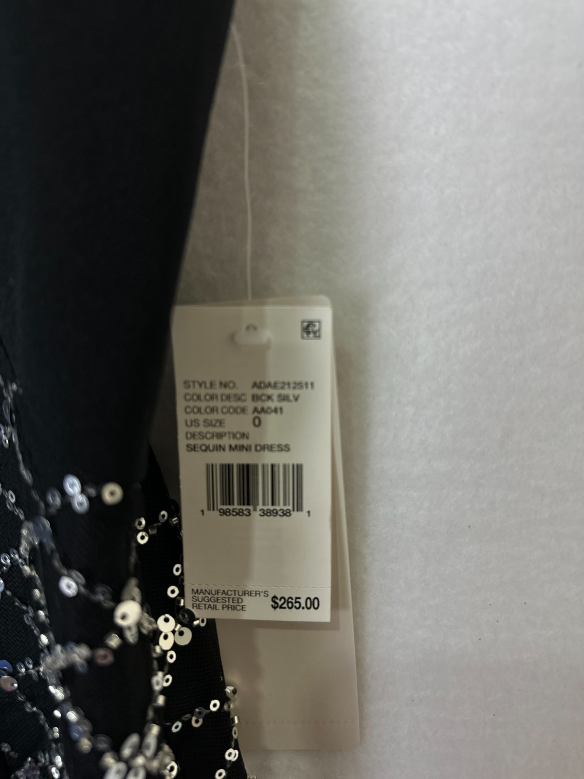 Adrianna Papell Mini Dress Black Silver Size 0 Sequined Rhinestone Bow NWT