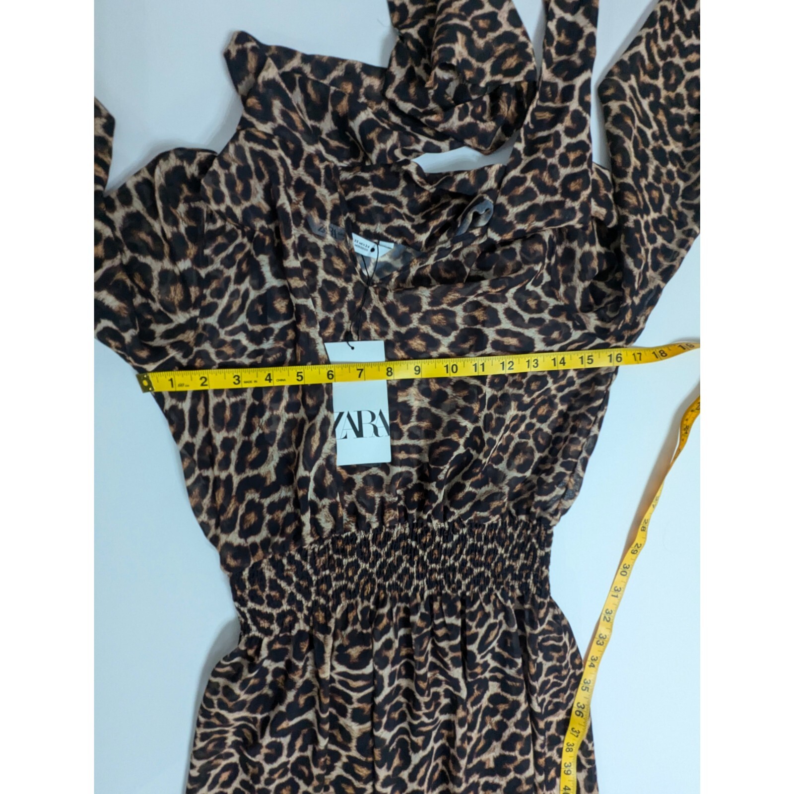 ZARA Cheetah Print Long Dress With Neck Tie Women’s Size XS