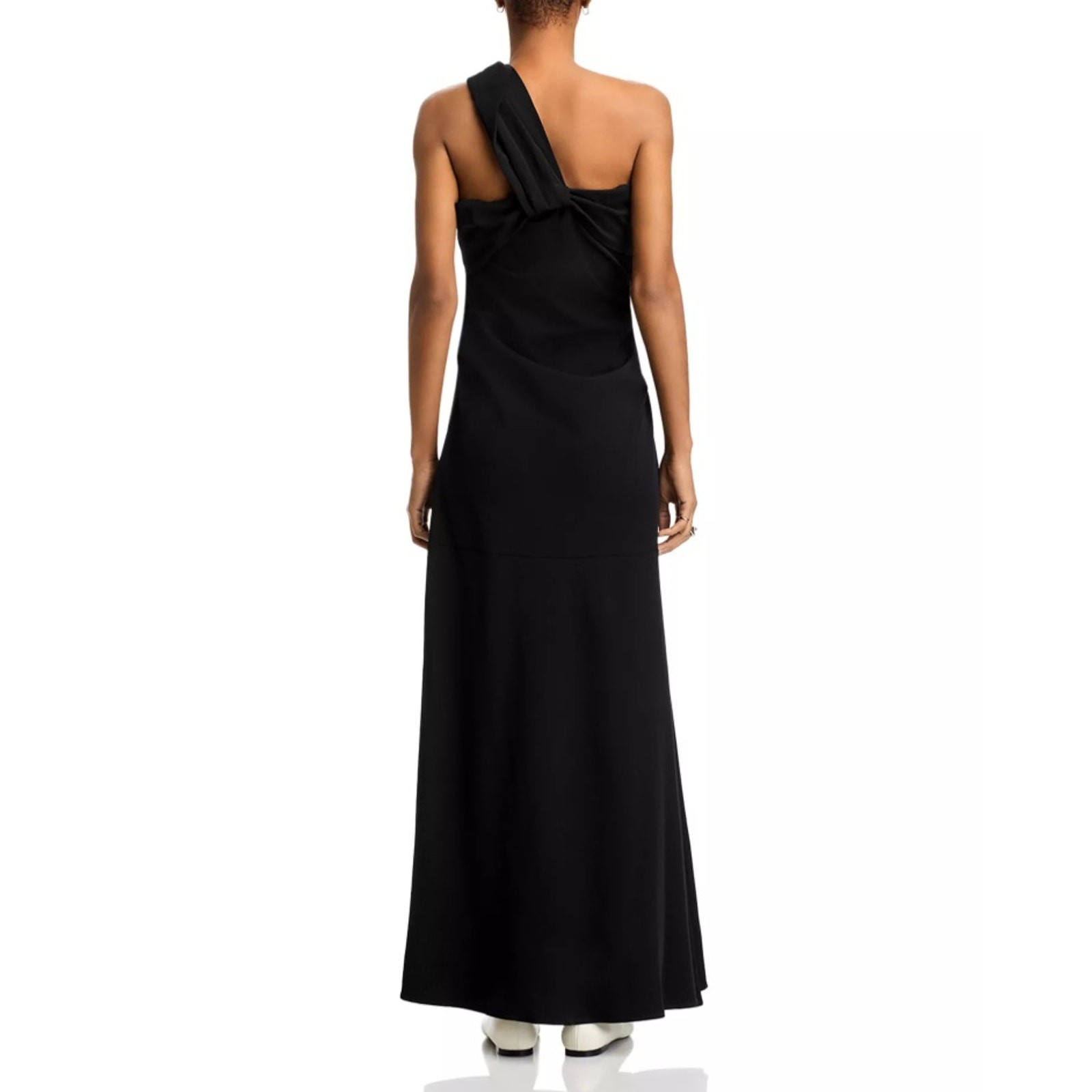 CO Women Black Wool/Viscose Stretch Asymmetric Evening Maxi Gown Dress Size XS
