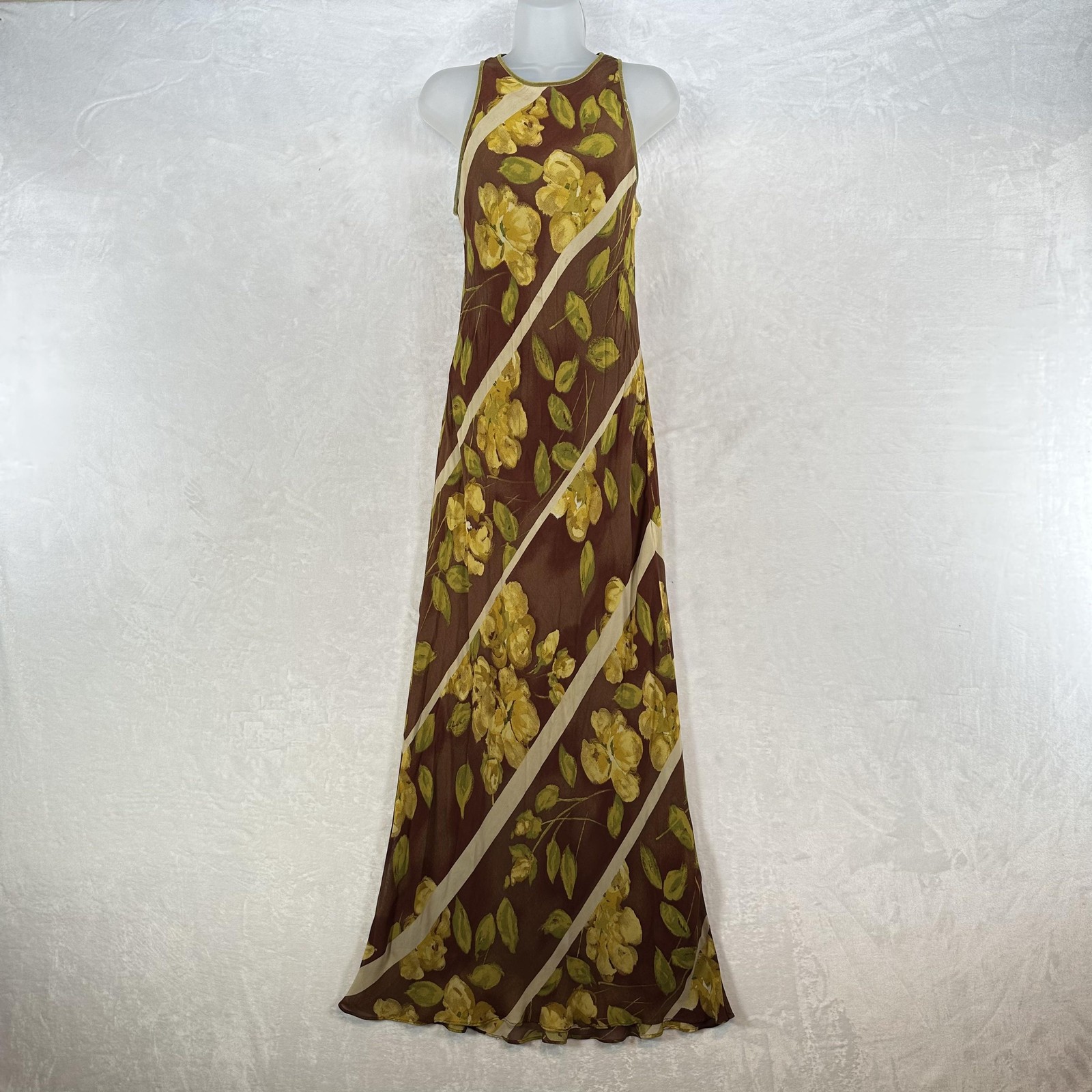 Vintage J. Harris Dress Womens 10 Brown Floral Chiffon Maxi Fairy Grunge 90s