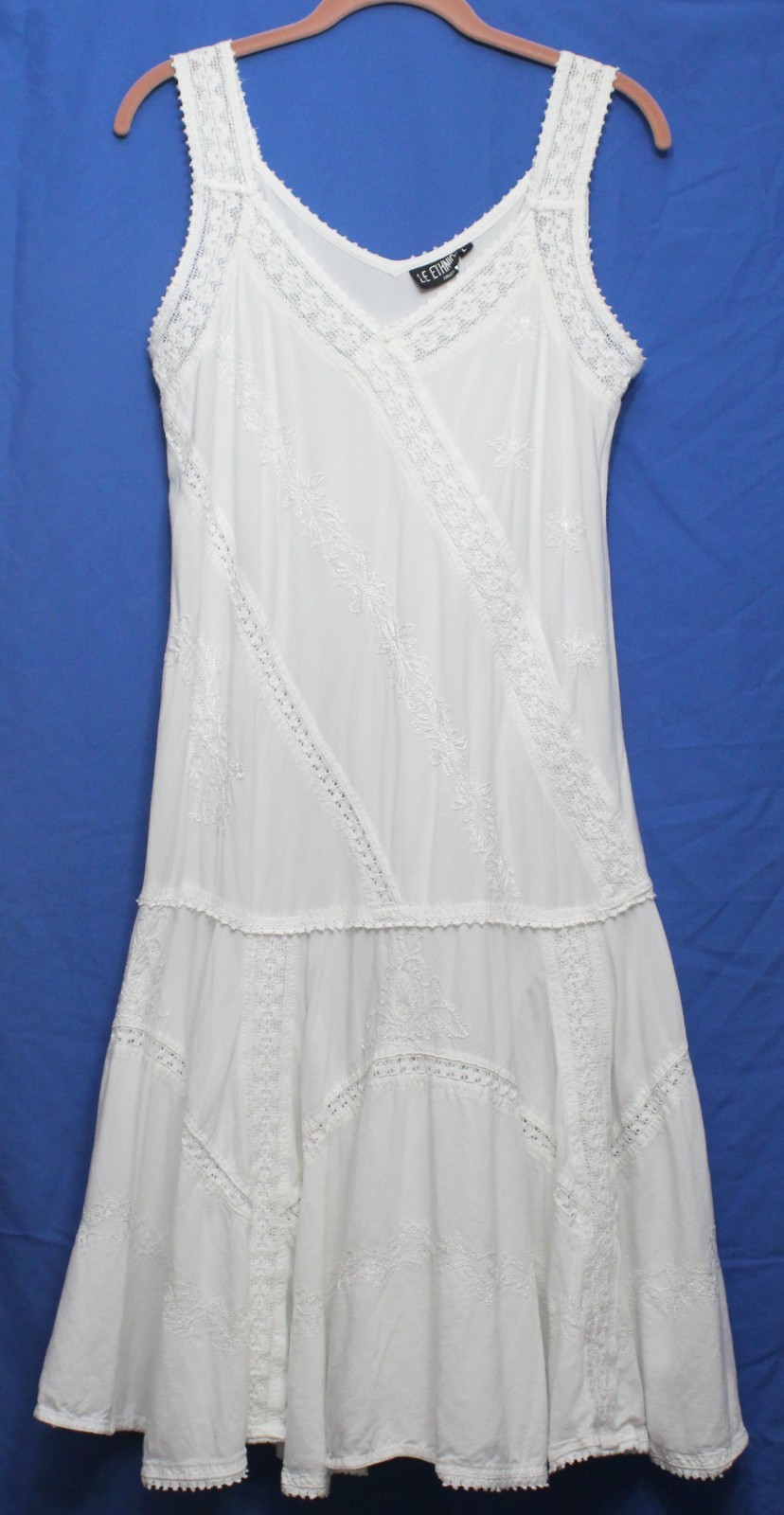 Le Ethnic (Made In Spain) Women’s L White Embroidered 100% Viscose Beach Dress