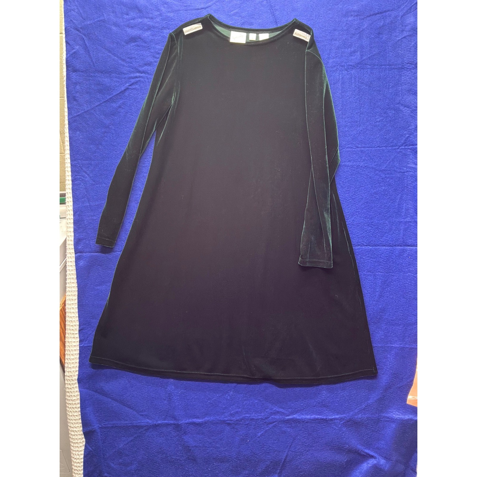 Goth Womens Velvet A-Line Mini Dress 8 Forest Green Long Sleeve
