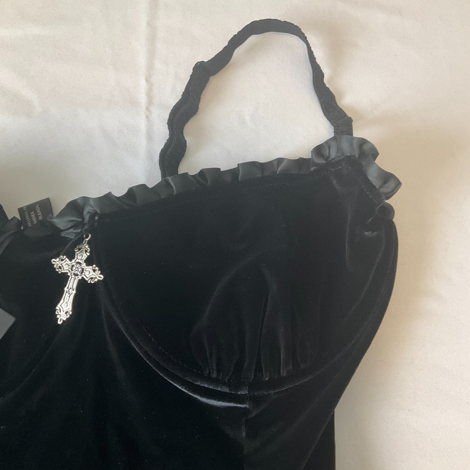 Dolls Kill Widow Dress Womens Size XL Black Velvet Zip Lace Stretch Straps Wired