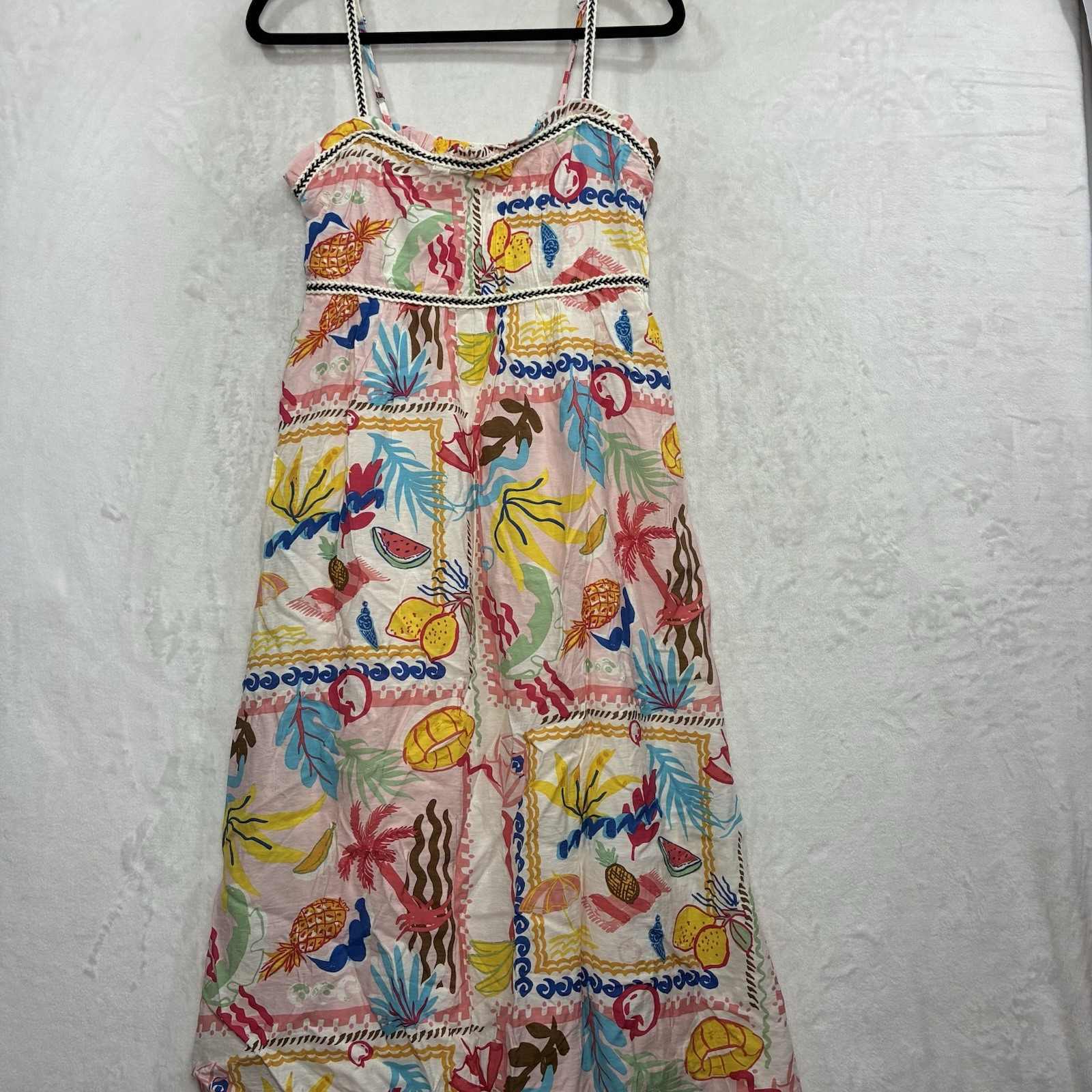Blu Pepper Tropical Fruit Print Midi Dress M Smock Beach Coastal Vacation NWT