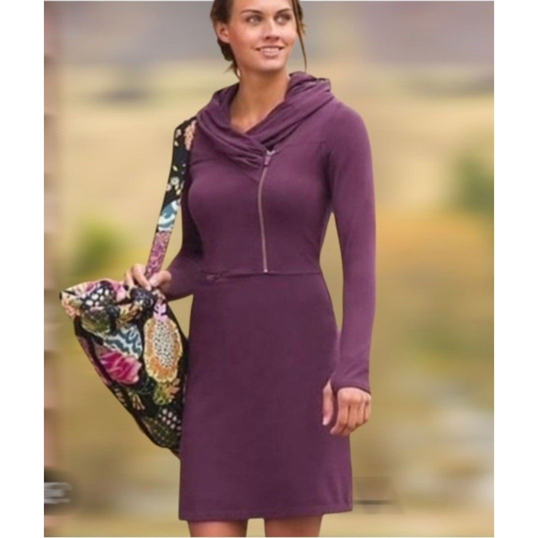 Athleta Sunny and Suede Dress Purple Hooded Asymmetric Zip Athleisure Medium