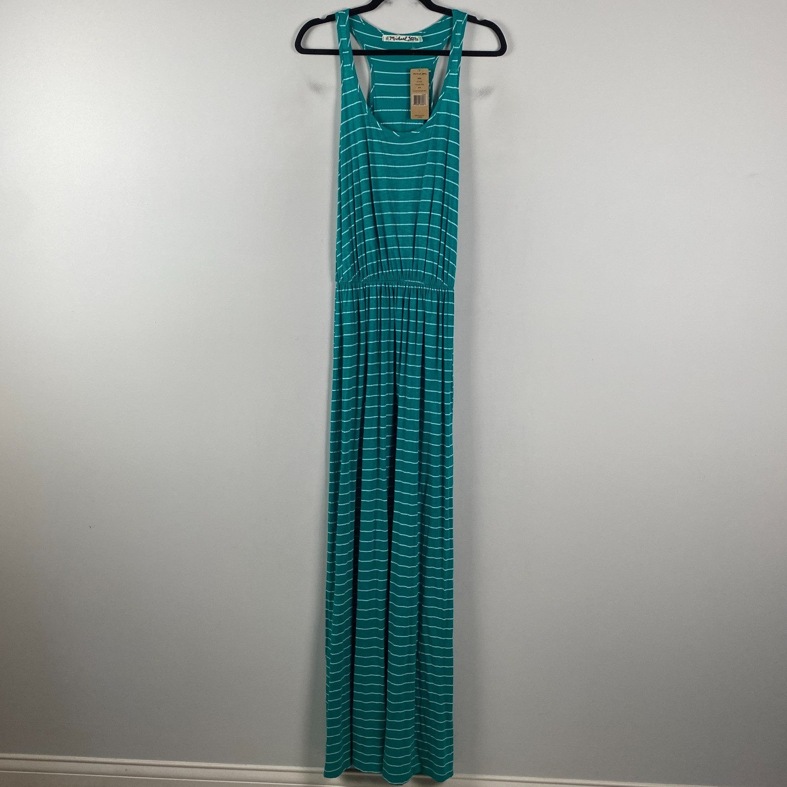 Michael Stars Maxi Tank Dress Womens O/S One Size Teal White Striped Jersey