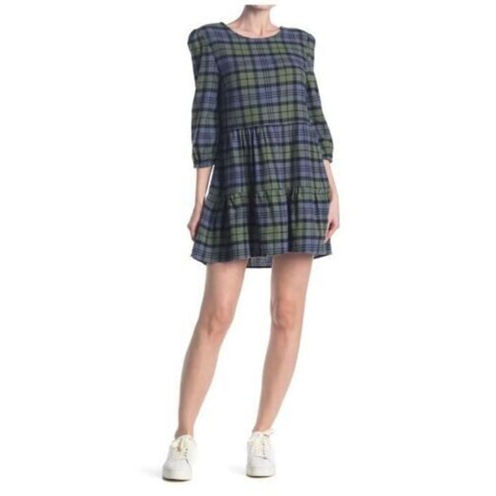 Abound Women’s Tiered Plaid Dress in Green Plaid Medium MSRP $30