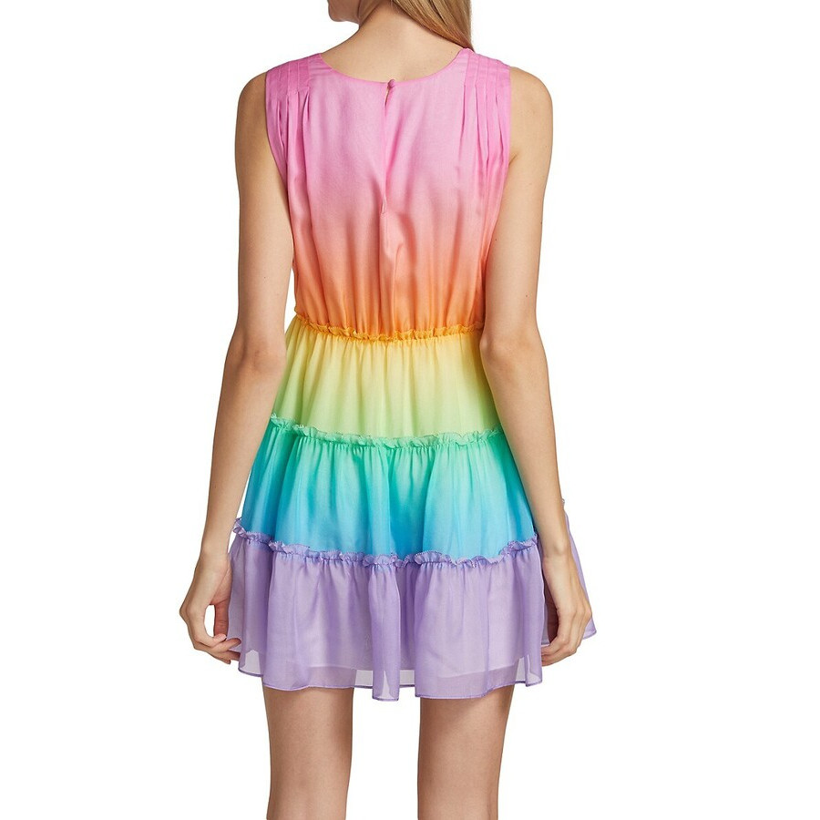 Cami NYC ‘Egle’ Rainbow Ombre Silk Sleeveless Tiered A-Line Ruffle Mini Dress, S