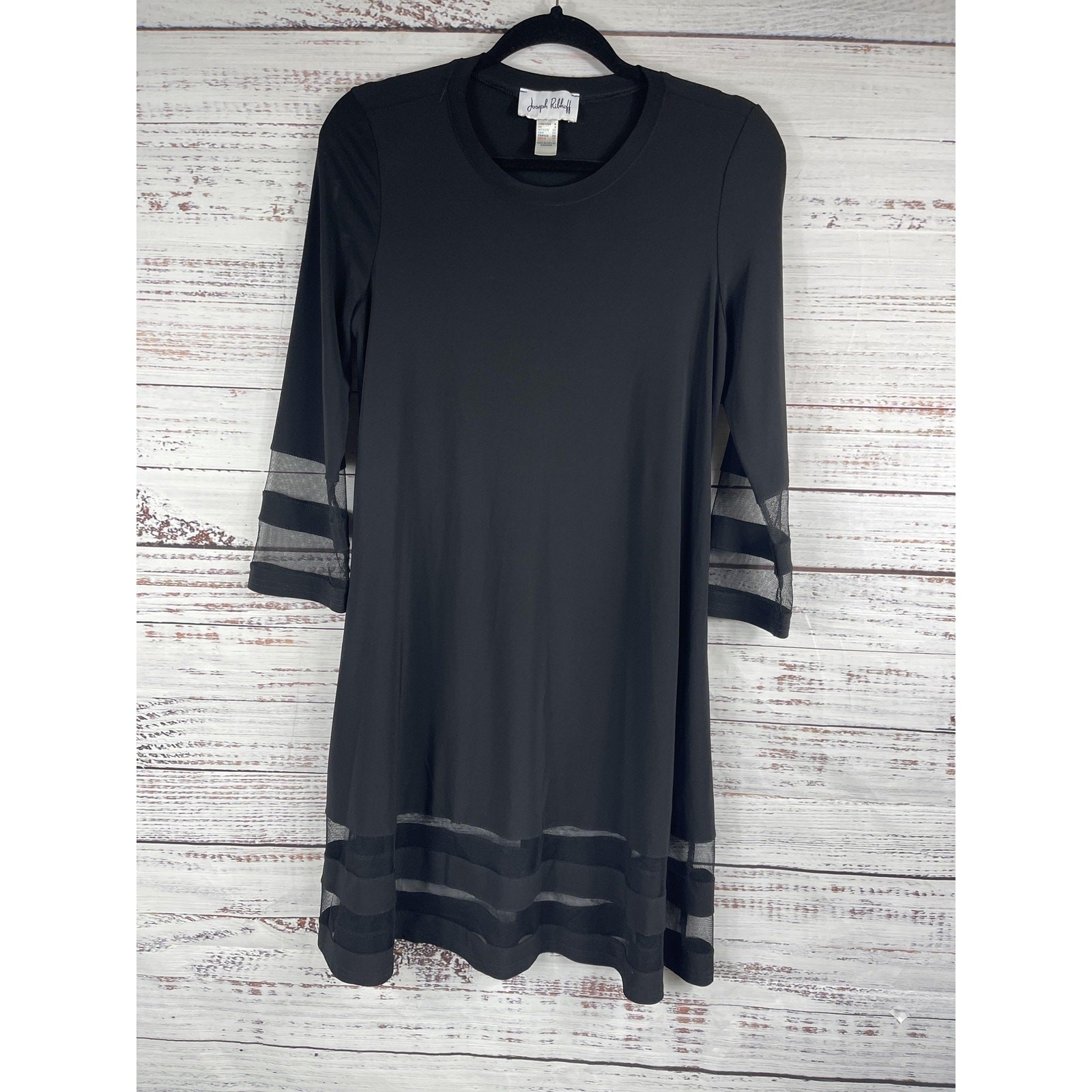 Joseph Ribkoff Dress Women’s Size 4 Black Sheer Mesh Babydoll Pocket Tunic Top