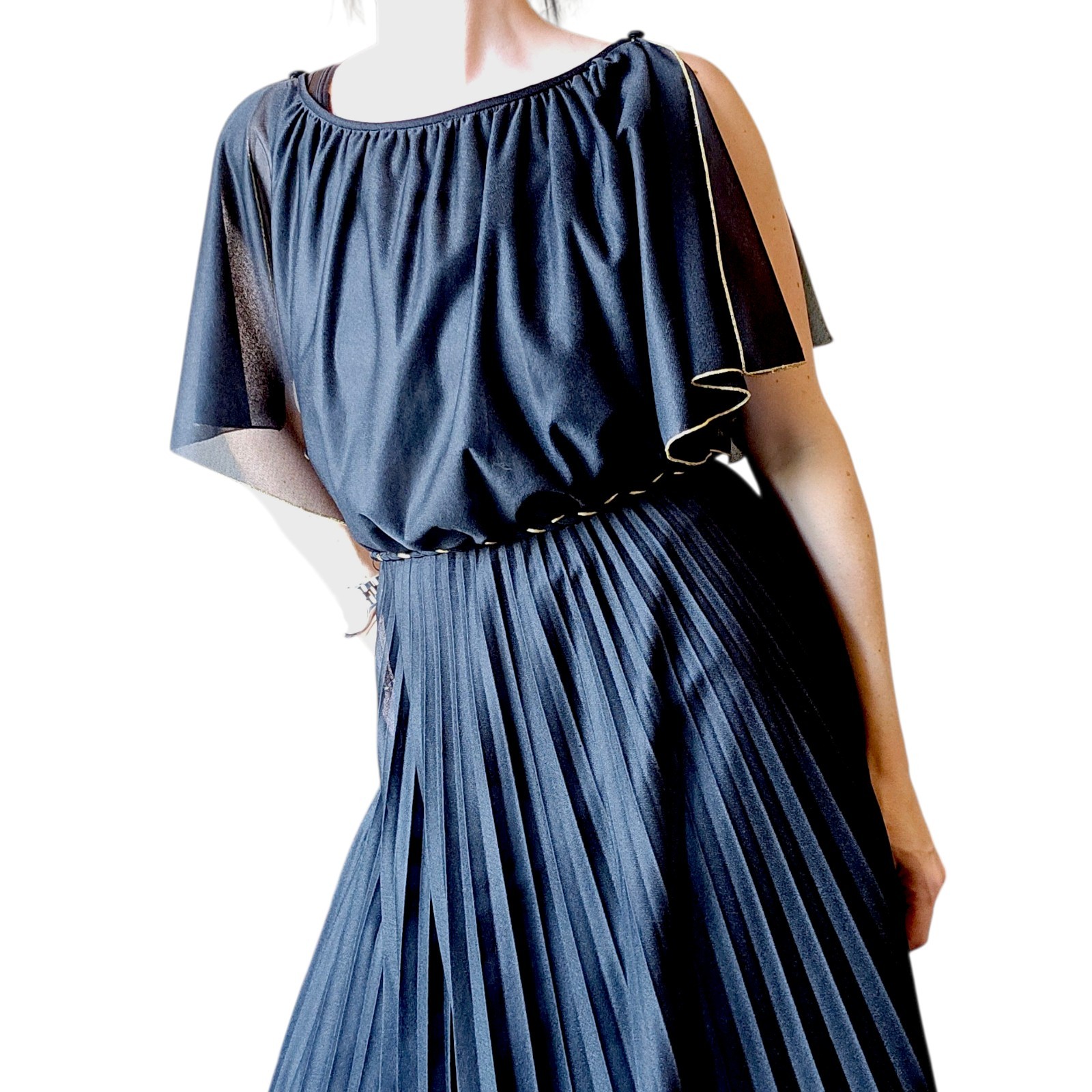 VTG Black Fairy Goddess Long Dress Formal Floor Length Sz 6 Greecian Party Belt