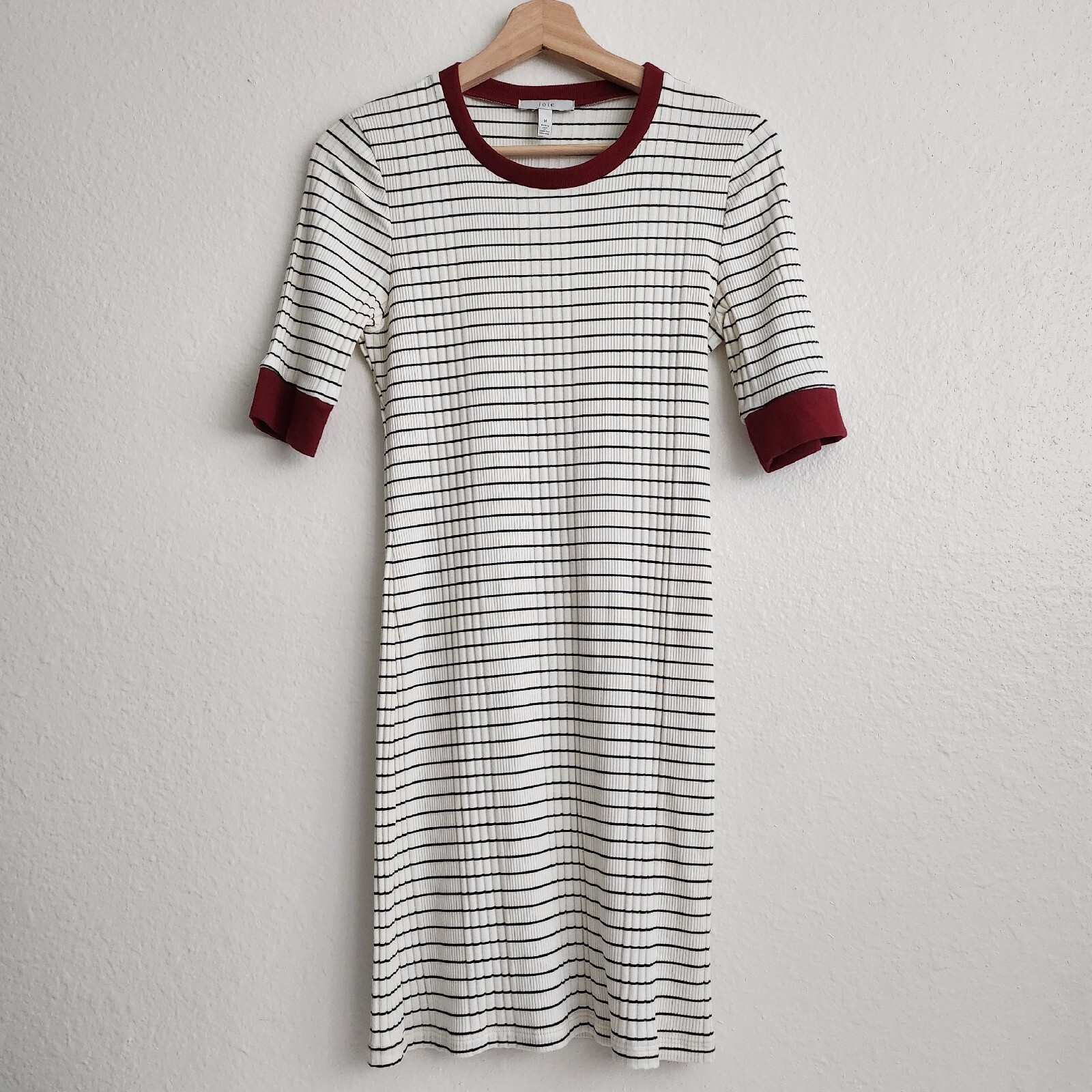Joie Tralena Striped Ribbed Half Sleeve T-Shirt Bodycon Dress Size M Porcelain