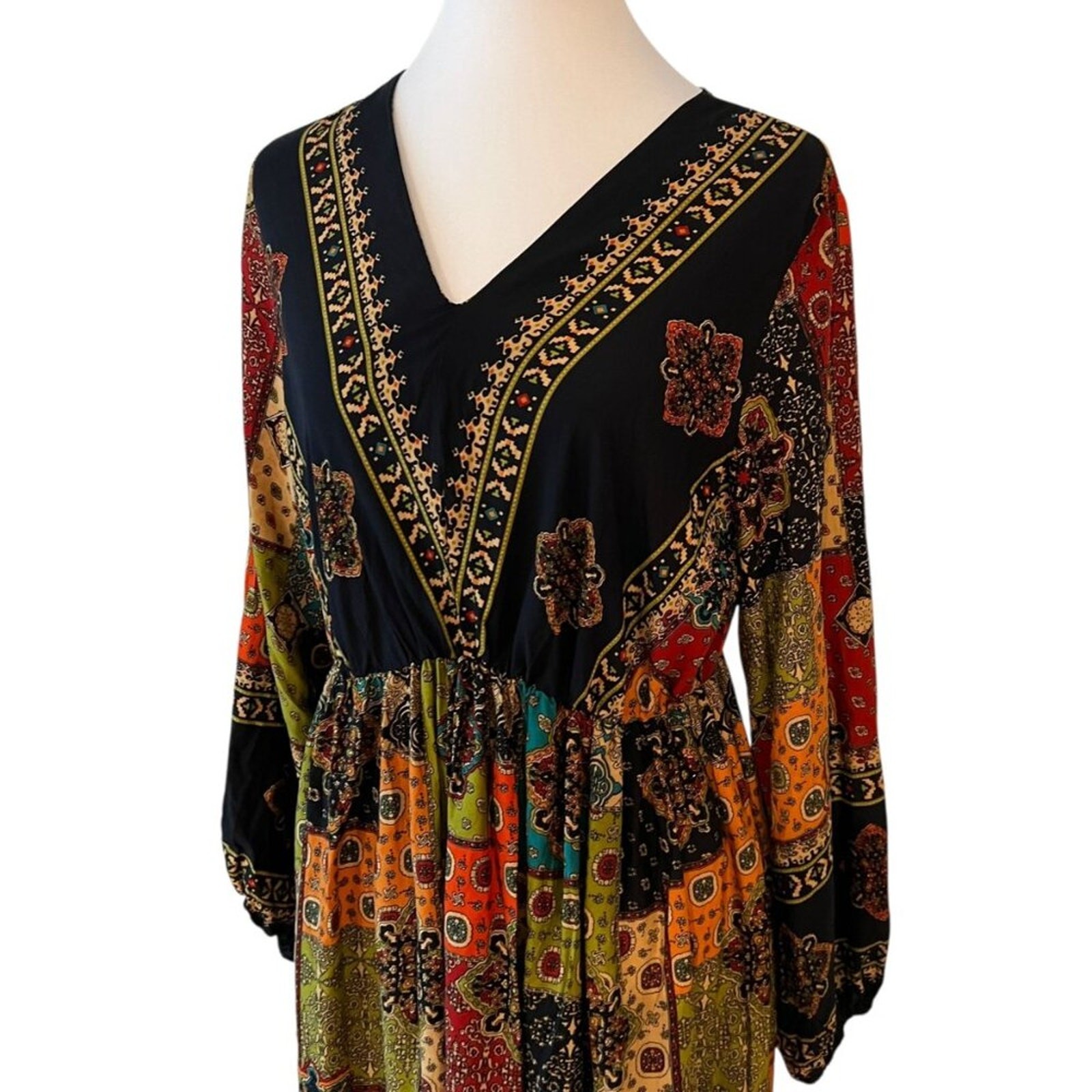 Boho Dress XL Summer Patchwork Fall 0X Dress Vintage Style Bohemian 14 Dress XXL