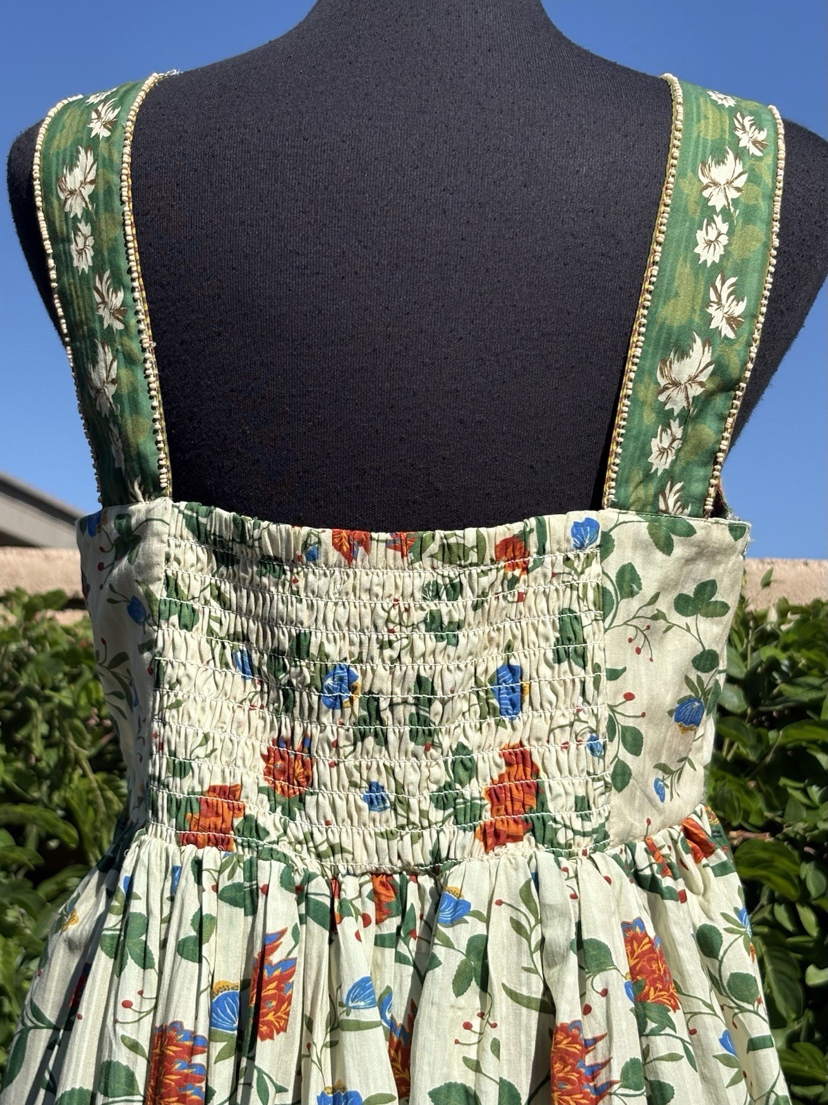 Caroline Constas M Multicolor floral squed neck High Waist Beaded Midi Dress-NWT