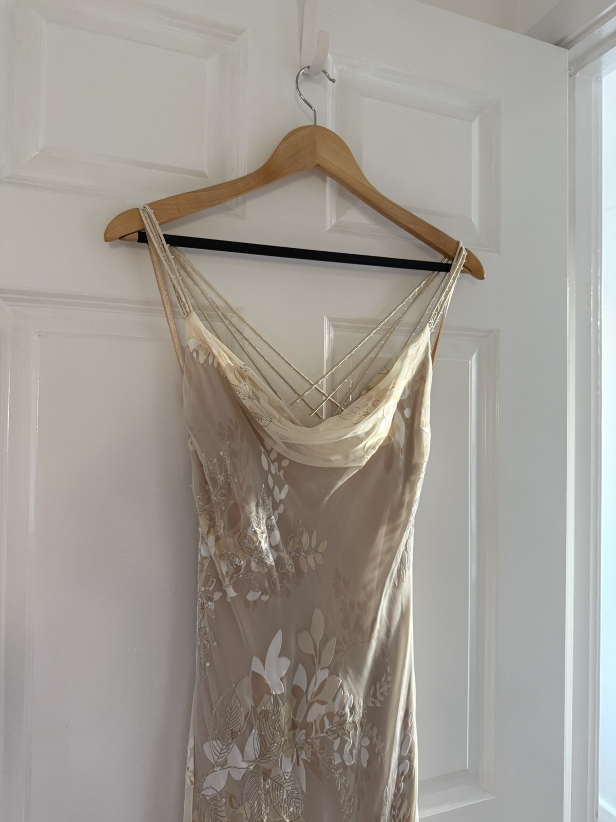 Monsoon Wedding Silk Blend Beaded Embellished Ivory / Champagne Maxi Dress UK 12