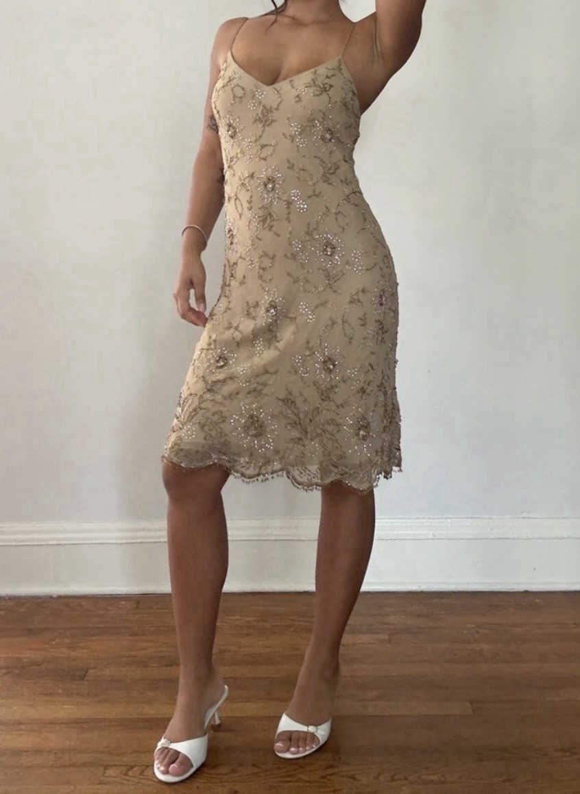 Ralph Lauren Collection Floral Silk Beaded Slip Dress Embellished Bias Vintage