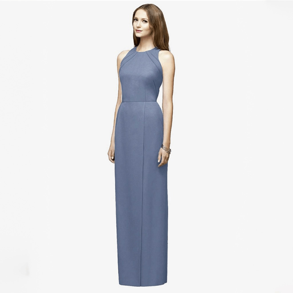 Lela Rose Bridesmaid Womens 6 Larkspur Blue Maxi Crepe Dress Gown Jewel Neckline