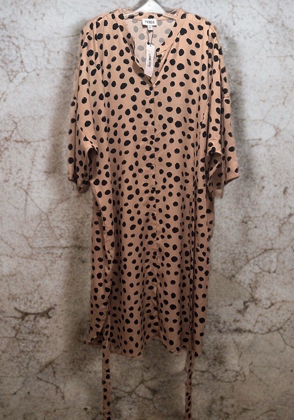 NWT Women’s Plus Size Drop Sleeves Kimono Style Shirt Dress Hummus Dot Size 3X