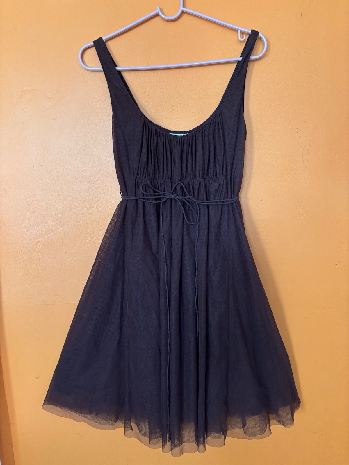 Moulinette Soeurs Brown Tulle Scoop Neck Sleeveless Tie Waist Dress Size 6