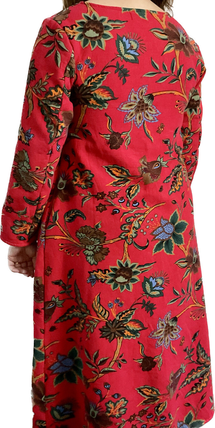 Sweatshirt Dress Linen Cotton Sz Medium Warm Fleece Red Floral Hong Kong Euro 93