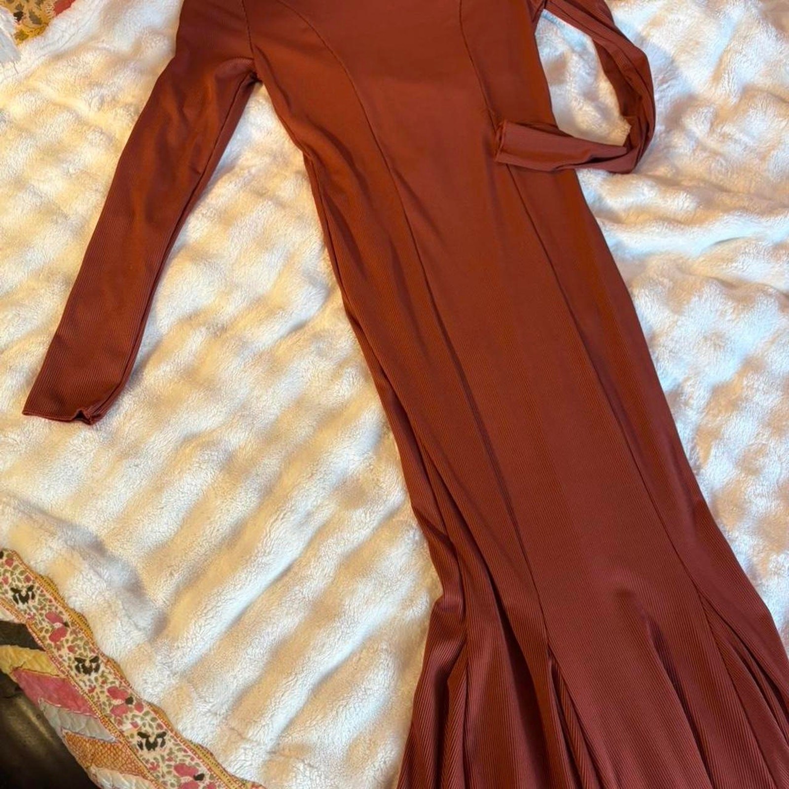 Rust/copper colored body con dress no label size small mermaid cut