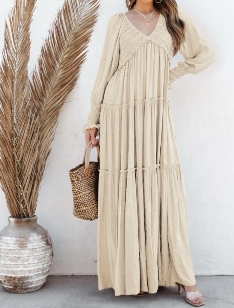 NWT R.Vivimos V Neck Empire Waist Layered Ruffle Maxi Dress Small 4/6 Boho Flowy