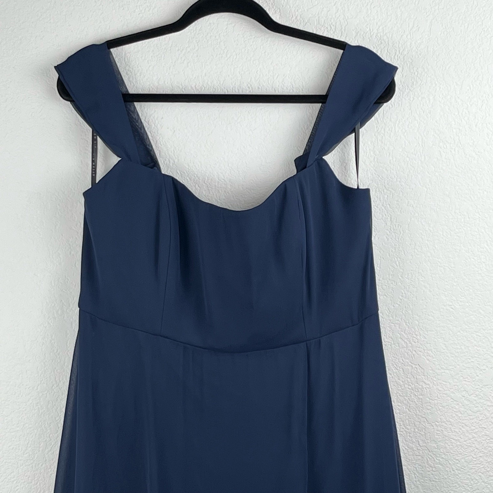 After Six Navy Lux Chiffon Gown Off Shoulder Formal Maxi 4 Prom Wedding NWOT