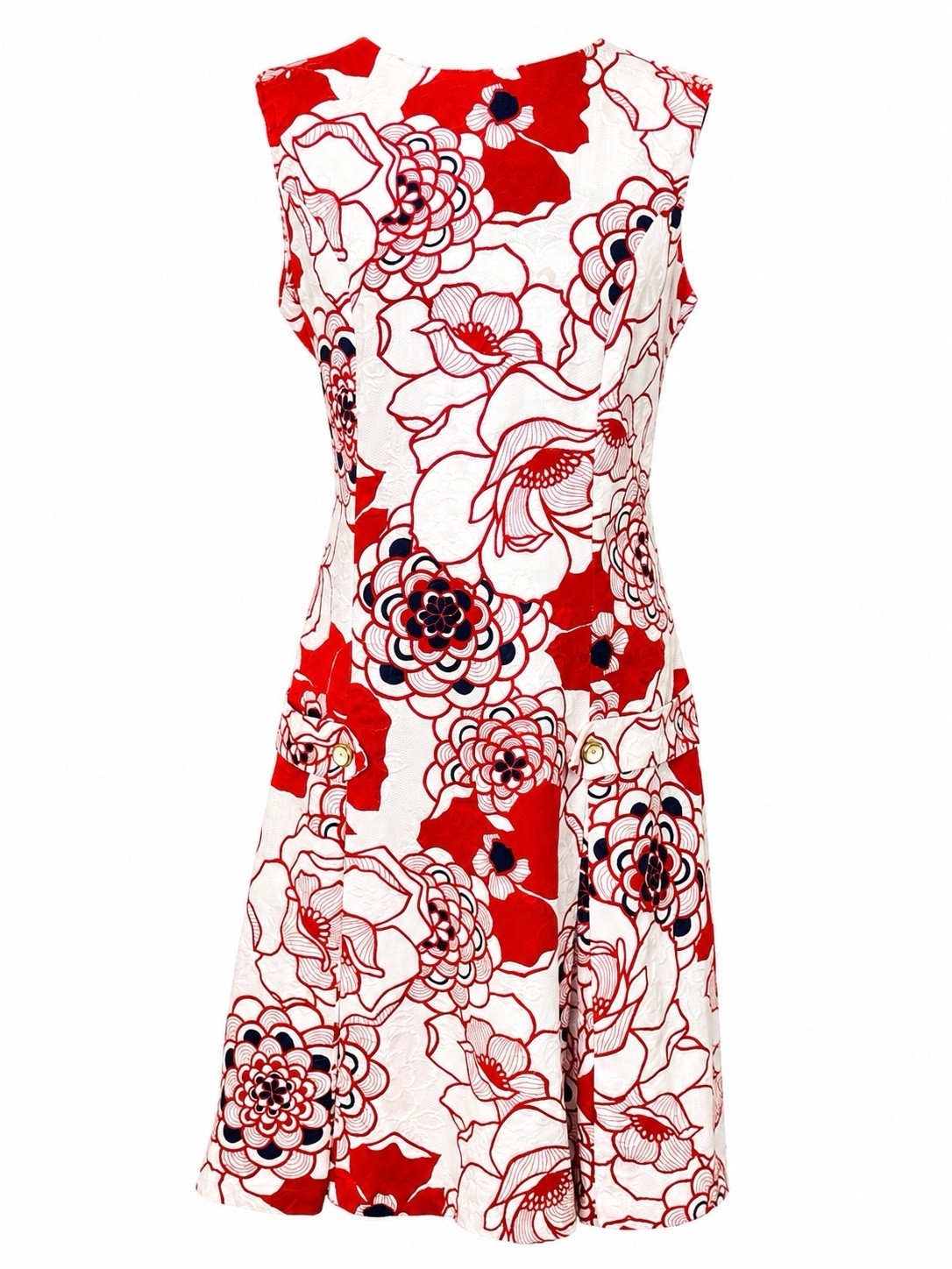 Vintage Miami Dress Shift M Red Floral Mod 60s Retro Mad Men USA