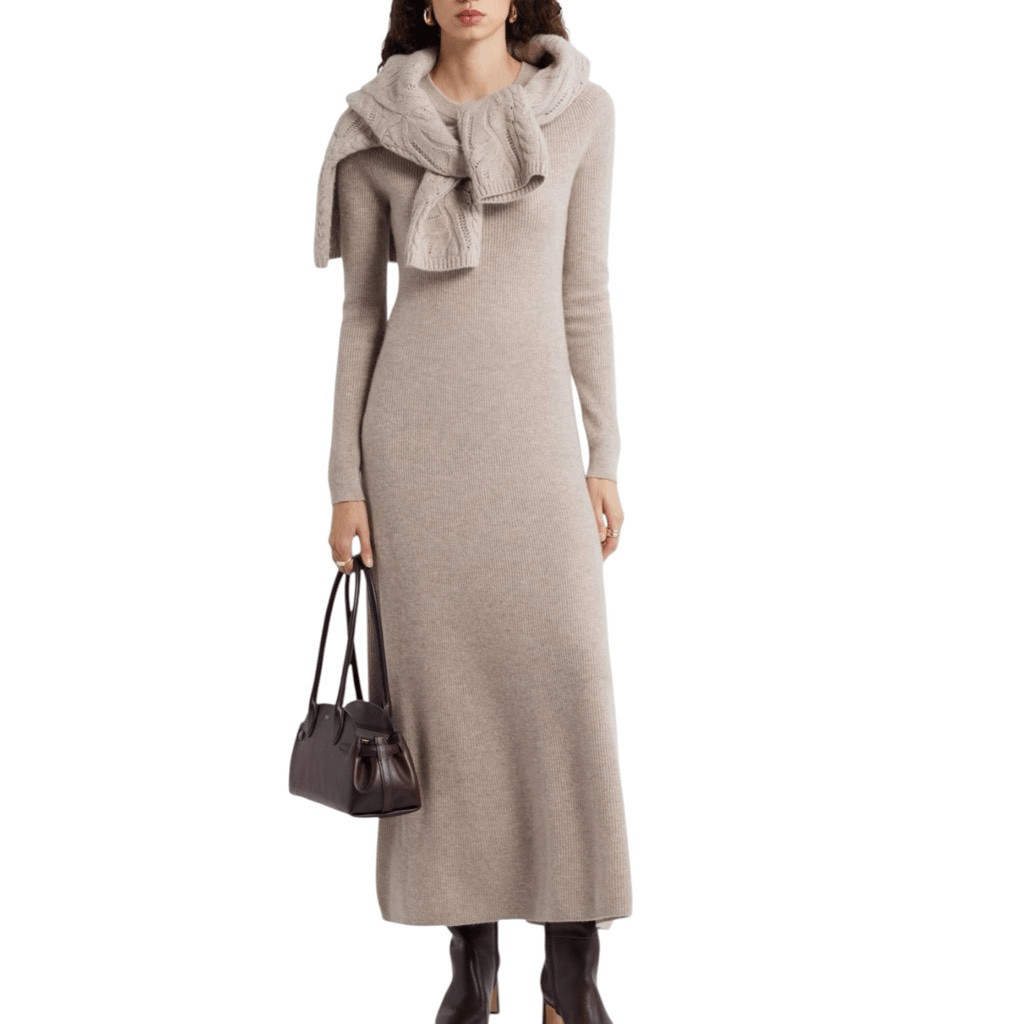 Nordstrom cashmere blend tan etherea Heather ribbed knit maxi dress size XL NWT