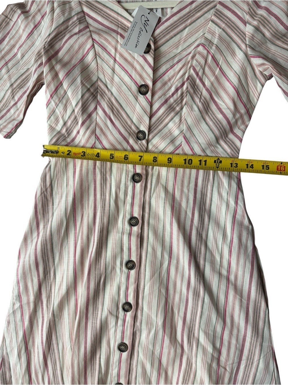 NWT Sleeveless Button Front Linen Blend Striped Dress Top in Pink & Cream