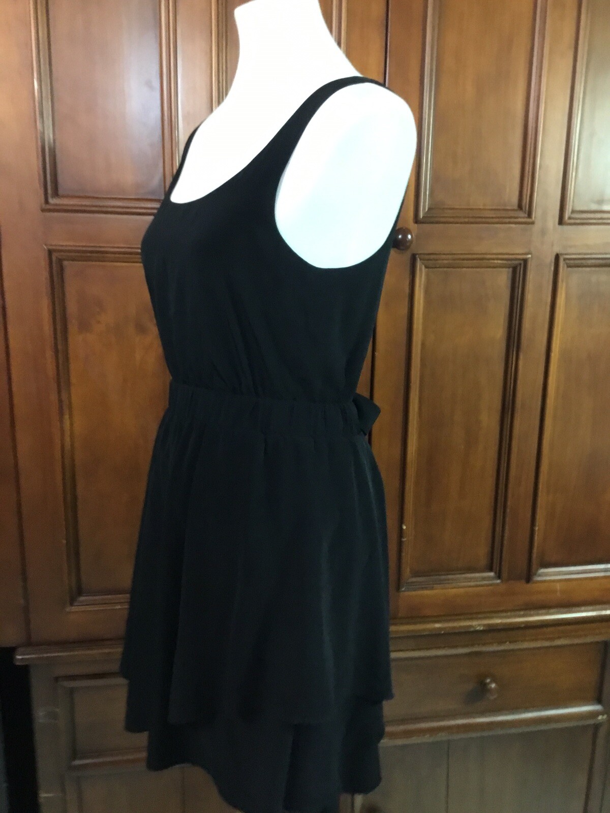 BCBG Generation Dress Solid Black Full Zip And Tie Back Cute Skirt Layer Elastic