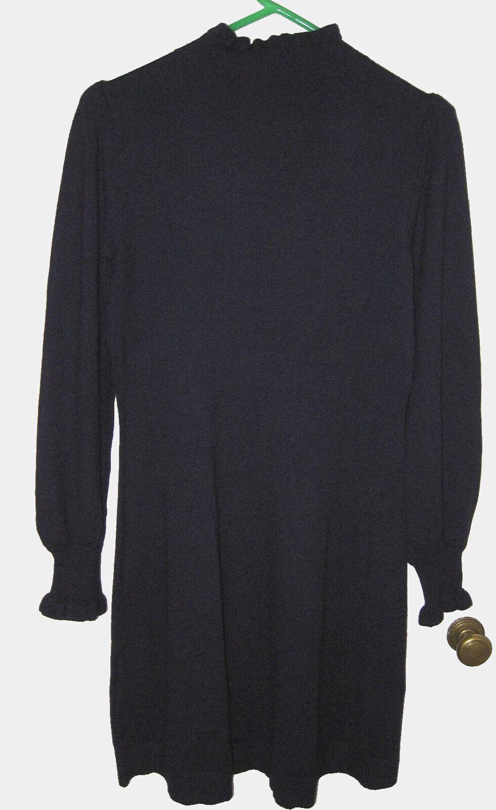 NEW CeCe RUFFLED NECK CUFFS KNIT SWEATER DRESS SZ M NAVY BLUE NWT $99