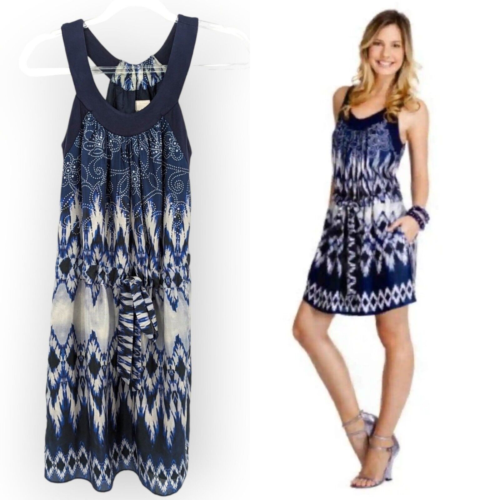 Decode 1.8 Silk Halter Sun Dress Women’s 0 Boho Batik Ikat Anthropologie Aztec