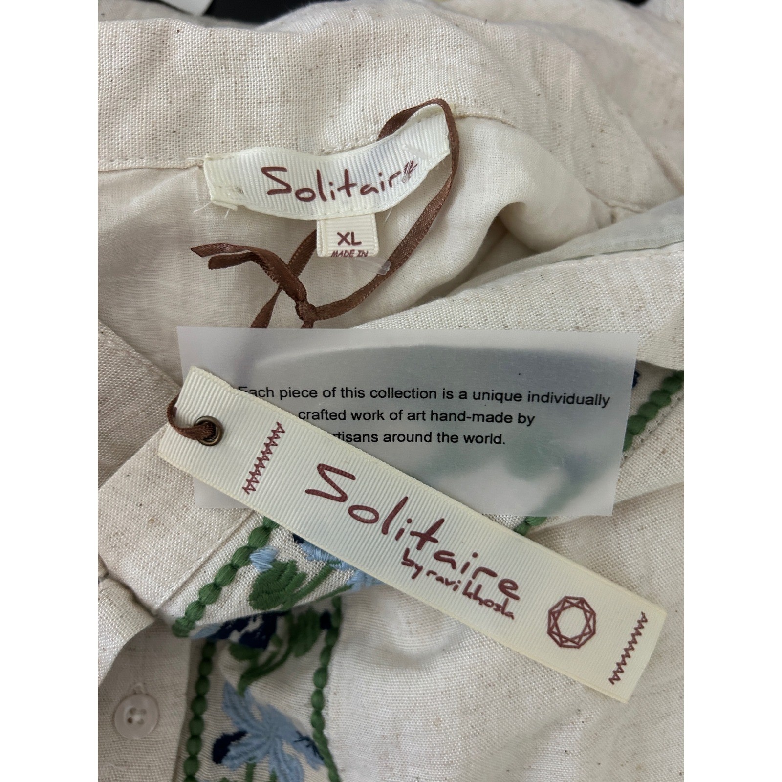 Solitaire Embroidered Linen Cotton Maxi Dress Cream Floral XL NWT
