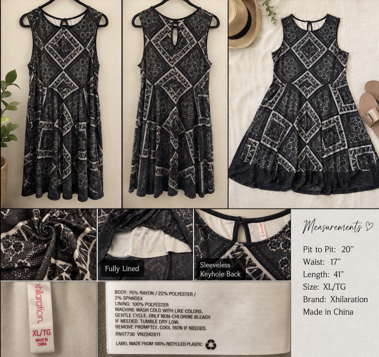 Xhilaration Women’s XL/TG Black & White Fit & Flare Dress | Fully Lined