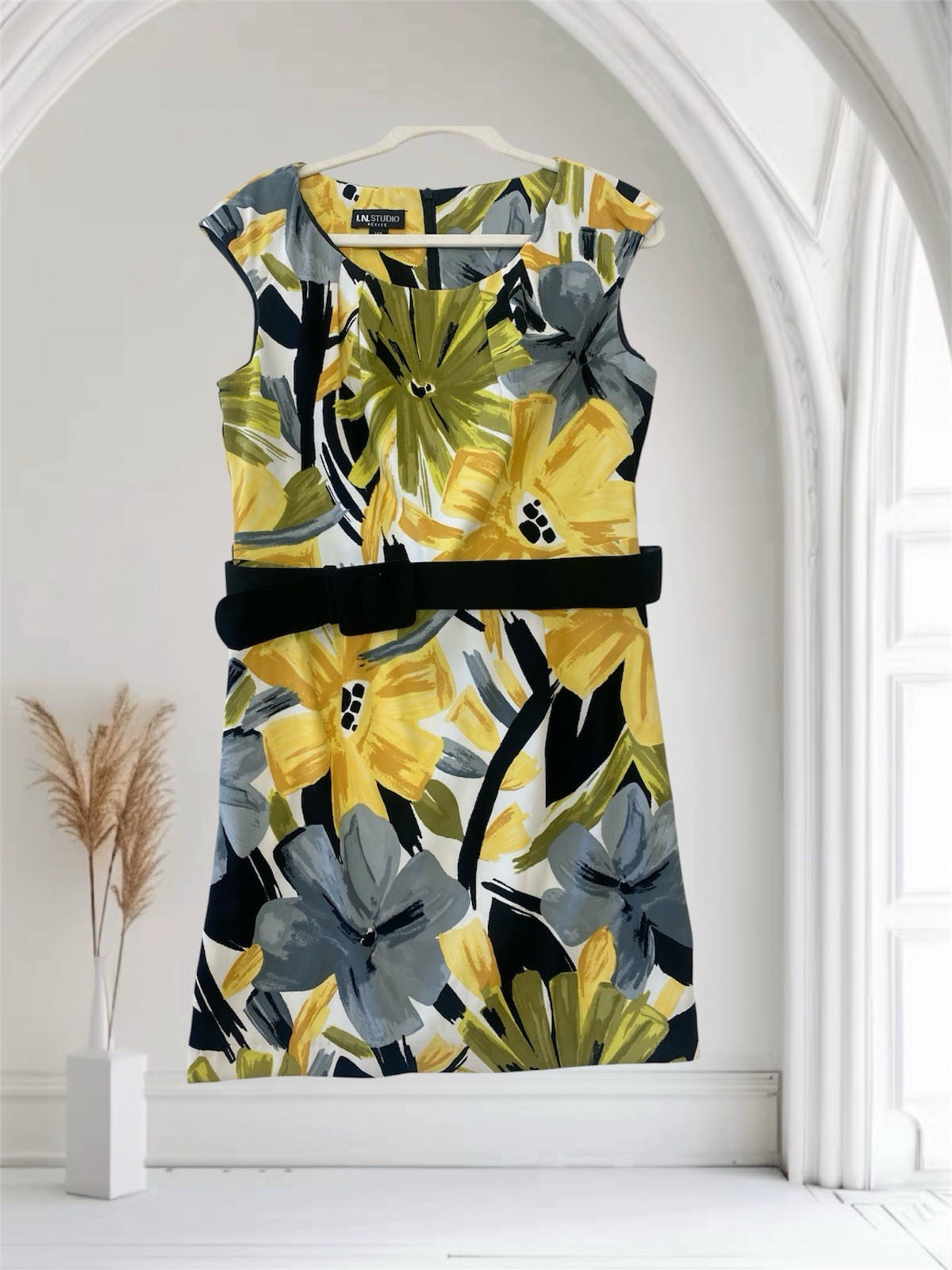 Womens Tropical Floral Sleeveless Sheath Dress Size 14 Petite Summer Chic