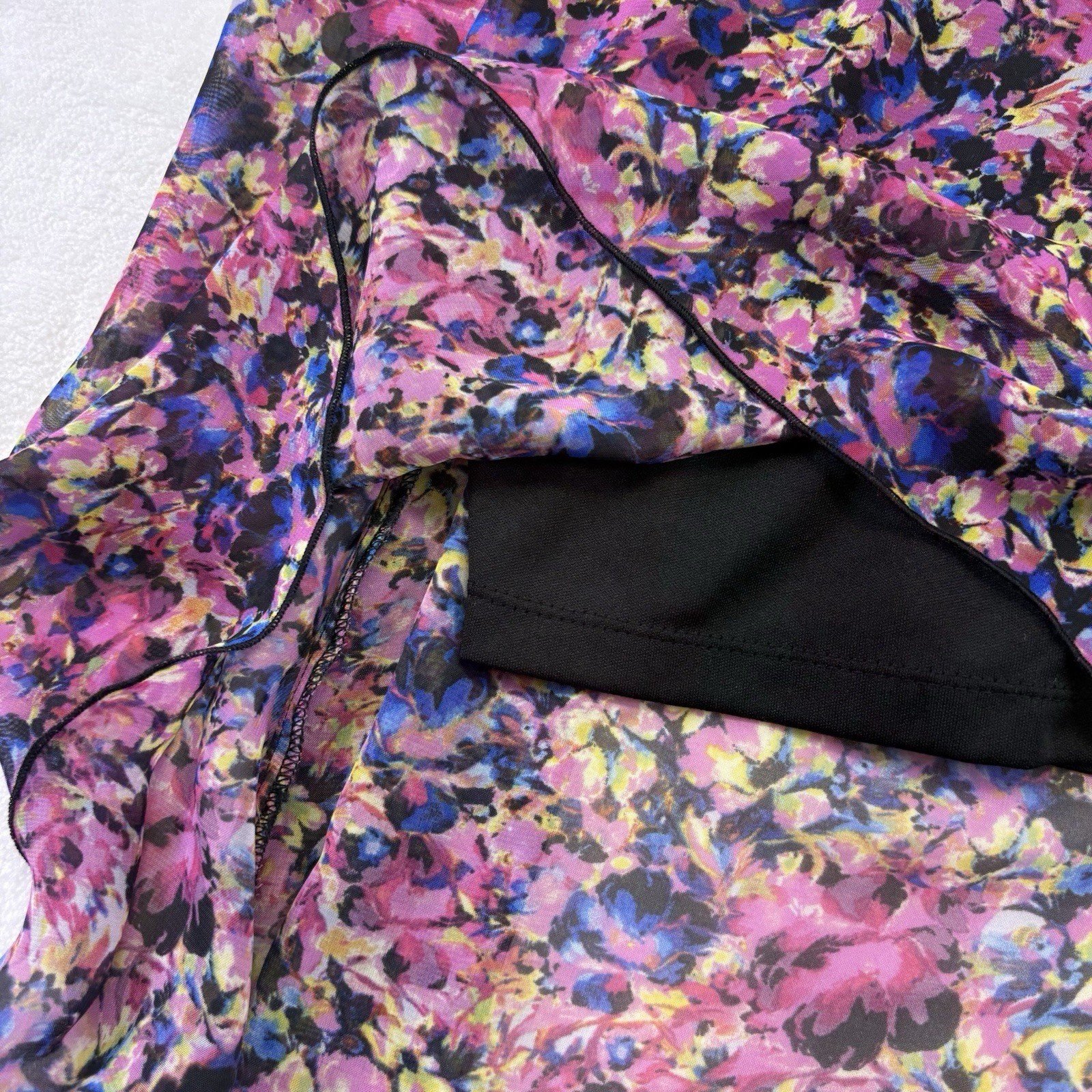 Material Girl High Low Dress Zip Corset Semi Sheer Black Floral Mini Dress XL