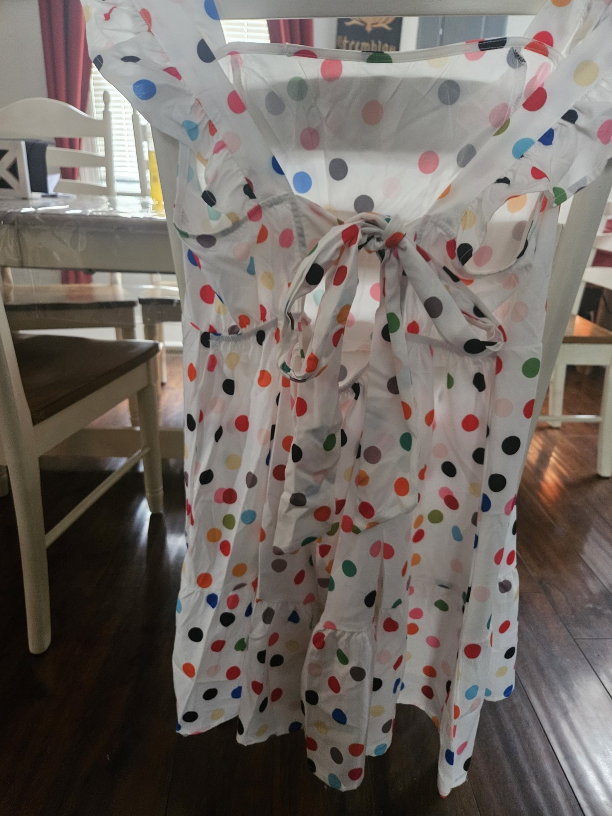 Shein Curve Polka Dot Party Dress Ruffled Sleeves Open Tie Back NWT summer