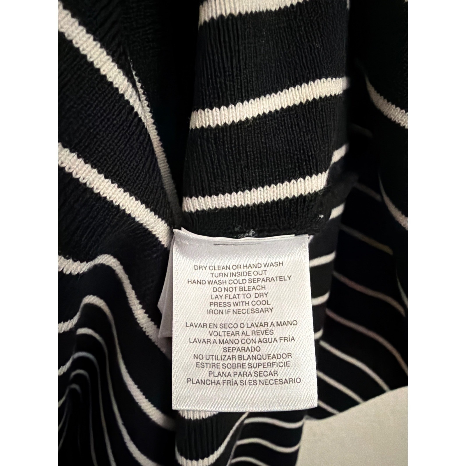 NWT Anne Klein $129 Black White Striped Knit Fit & Flare Dress Sleeveless Large