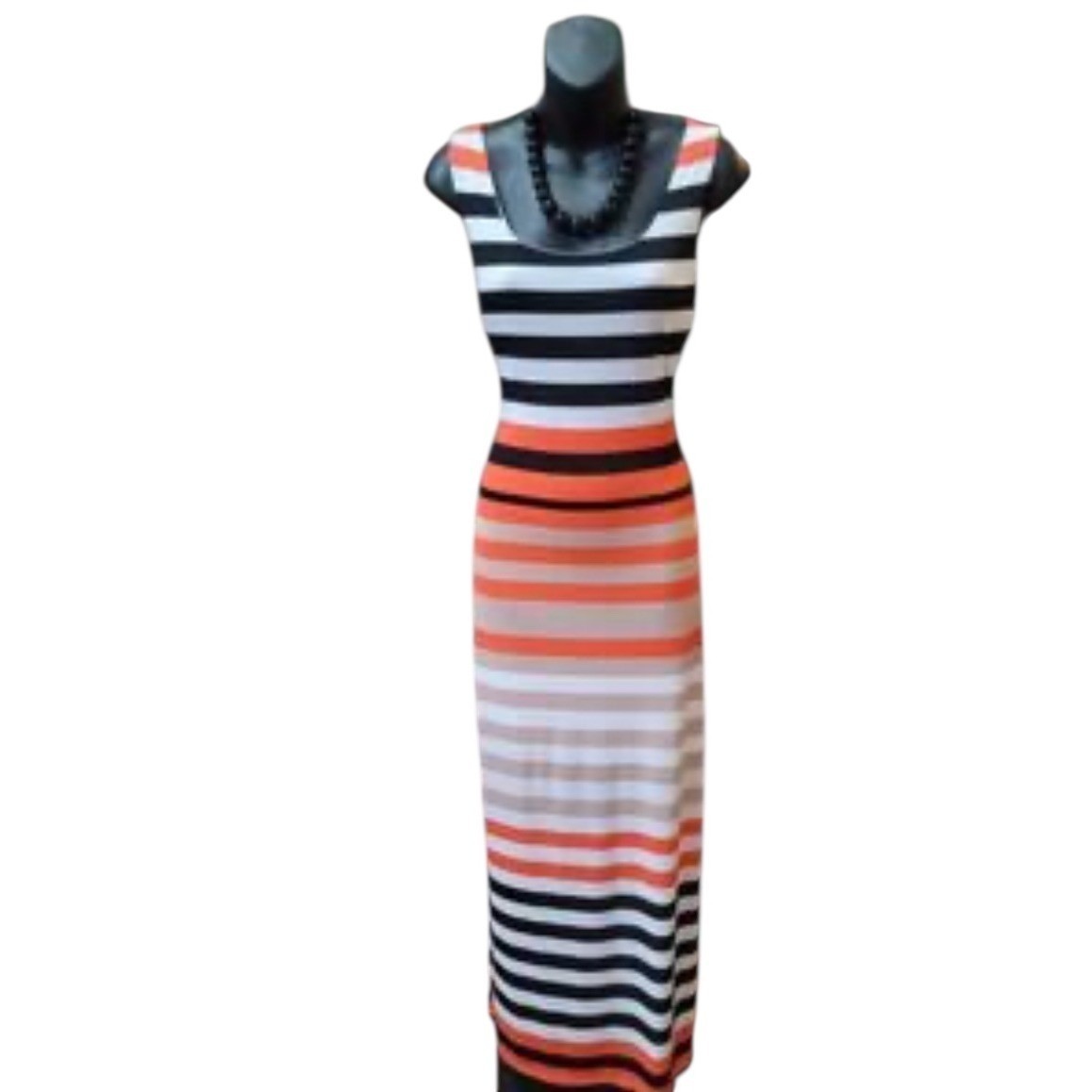 Jessica Howard Women’s Striped Maxi Dress Sleeveless Orange Black Beige White M