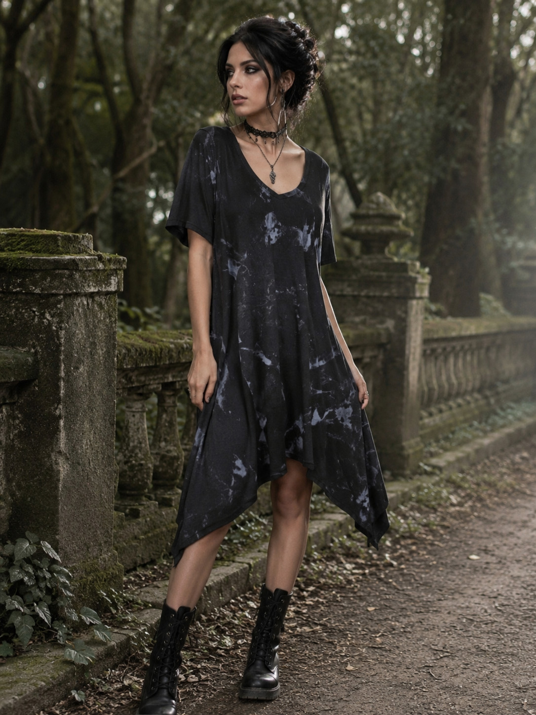 Luukaa “earth” black smoke Asymmetric Abstract Tunic Dress Art To Wear new