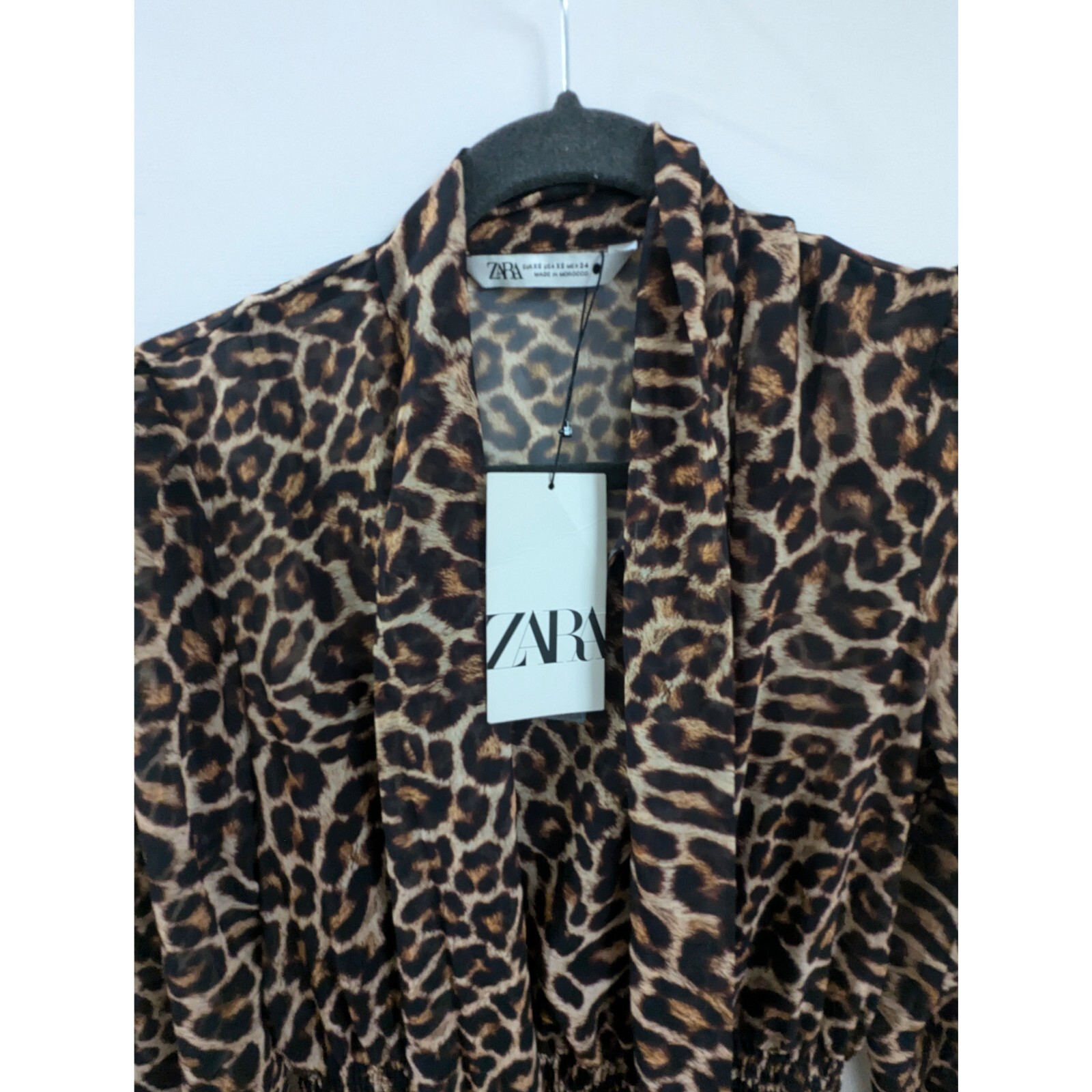 ZARA Cheetah Print Long Dress With Neck Tie Women’s Size XS