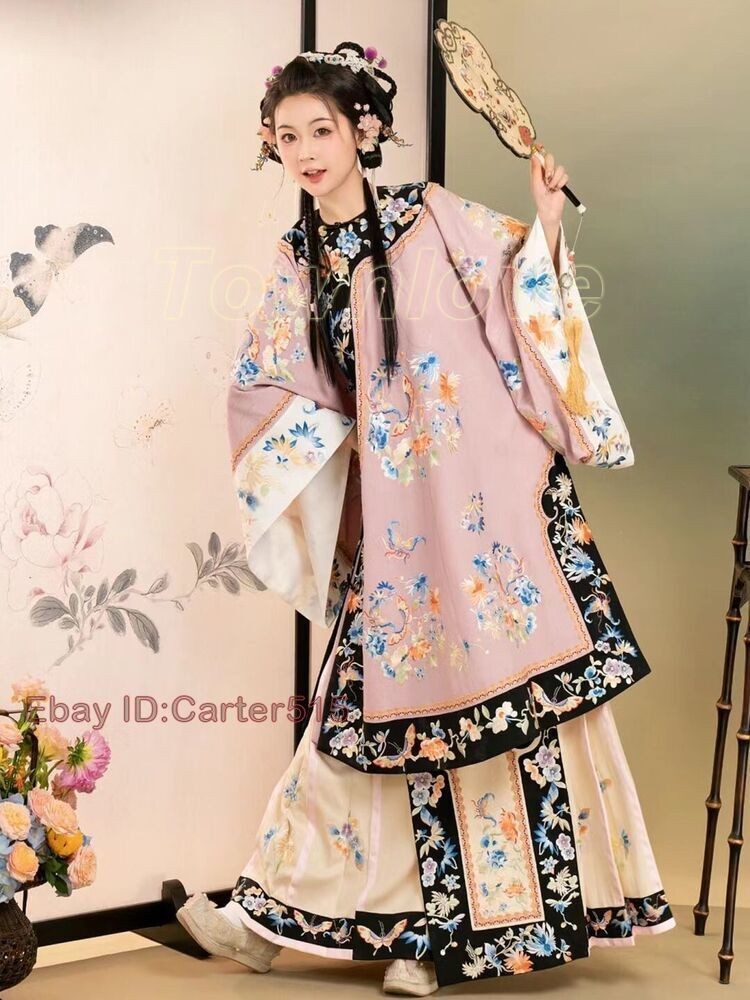 Qing Dynasty Retro Chinese Costumes Dress Floral Printing Womens Hanfu Dress New