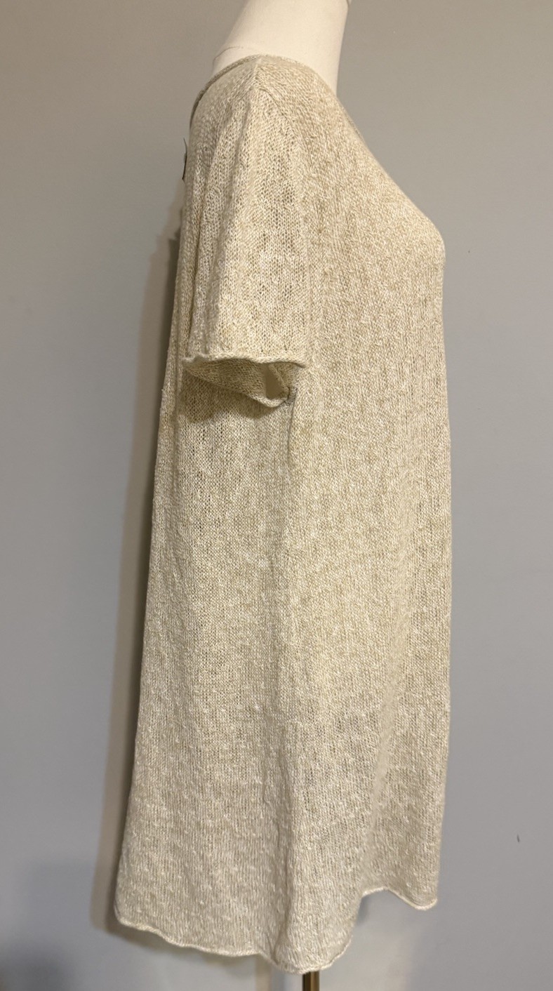 EILEEN FISHER 100% Linen Rolled Bateau Neck Tunic Dress Natural Heather Size XL