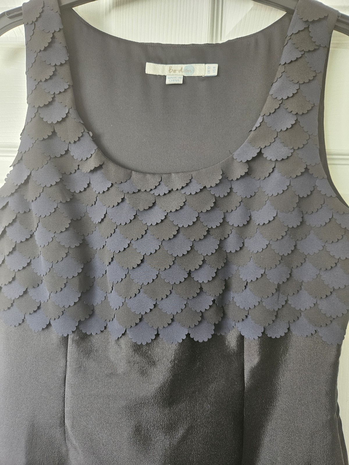 Boden Black Silk Blend Scallop Detail Shift Pencil Dress UK 8 US 4 Occasion